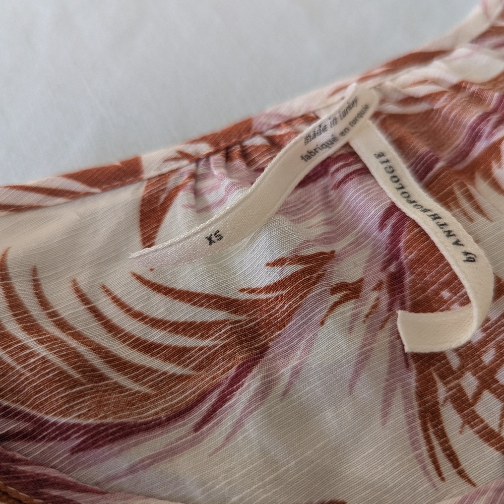 Anthropologie Button Front Linen Blend Tropical Print Dress - Picture 10 of 14